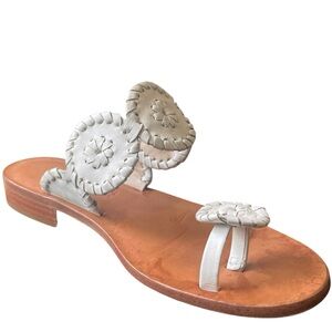 Jack Rogers Santa Fe Toe Ring Slip-On Flat Leather Sandals White Summer Beach